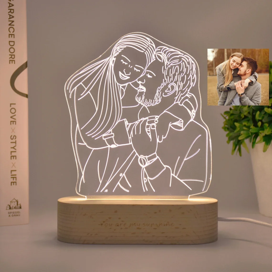 Lámpara de fotografía 3D personalizada, retrato grabado, línea artística, lámpara de fotografía, regalo de boda de aniversario, regalo de luz nocturna Led para el Día de San Valentín