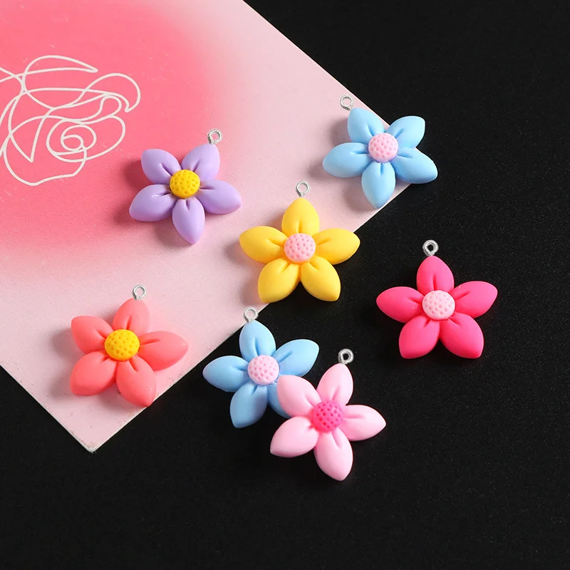 10Pcs Sweet Flower Resin Charms With Eye Pin Cute Floral Pendants For Jewelry Key Chain Making Earrings Necklace Crafts Supplies