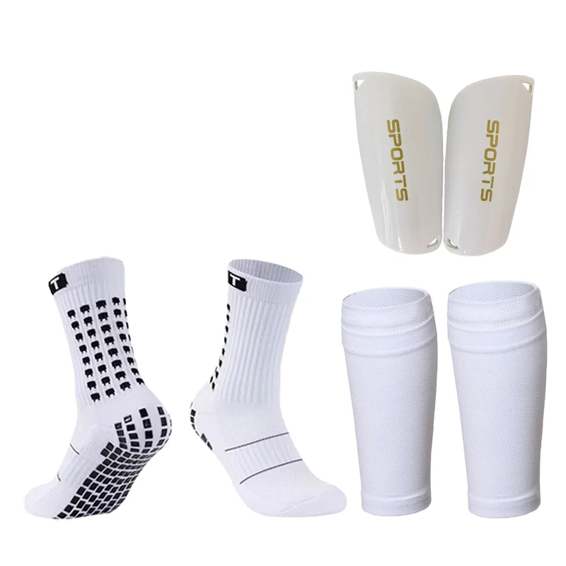 A Set Sport Equipment Anti Slip Soccer Socks Football Shin Guards Sleeves With Pocket Adults Kids Leg Guards Protective Gear