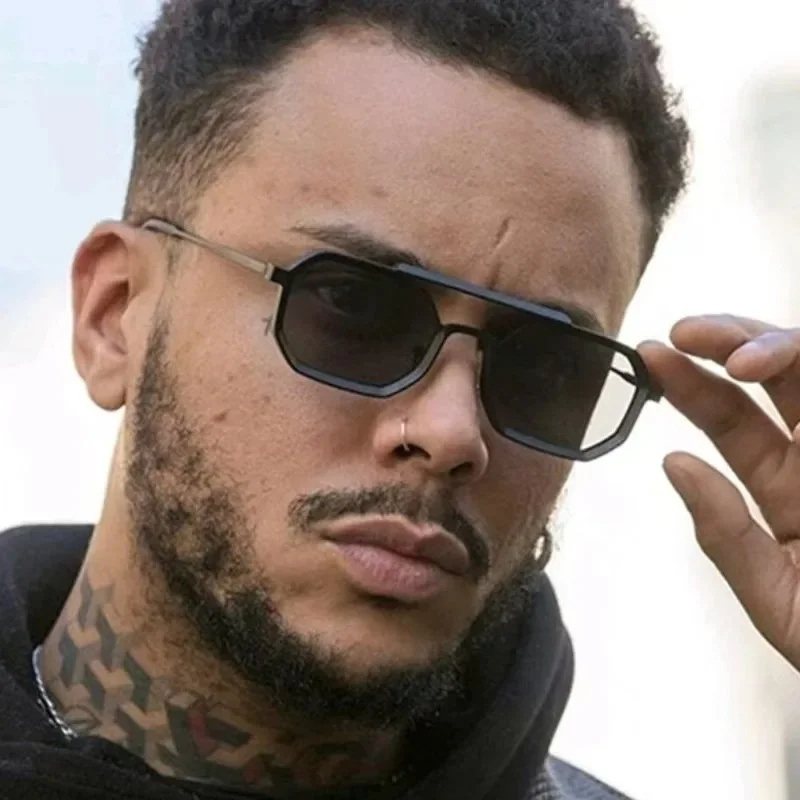 New Double Beam Metal Eyeglasses Large Frame Polygon Sunglasses Fashion Men Glasses Women Eyewear UV400 - view 4