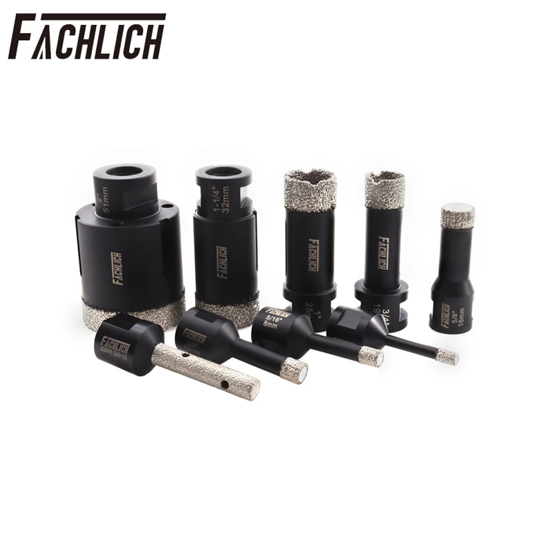 FACHLICH 9pcs/Box 6/8/10/16/19/25/32/51mm Diamond Core Drill Bits +10mm Milling Finger Bit Ceramic Tile Marble 5/8