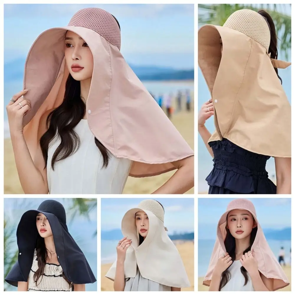 

Foldable Wide Brim Shawl Fisherman Hat Breathable Elastic Hiking Bucket Hat Sunscreen Neck Protection Women Sun Cap Famale