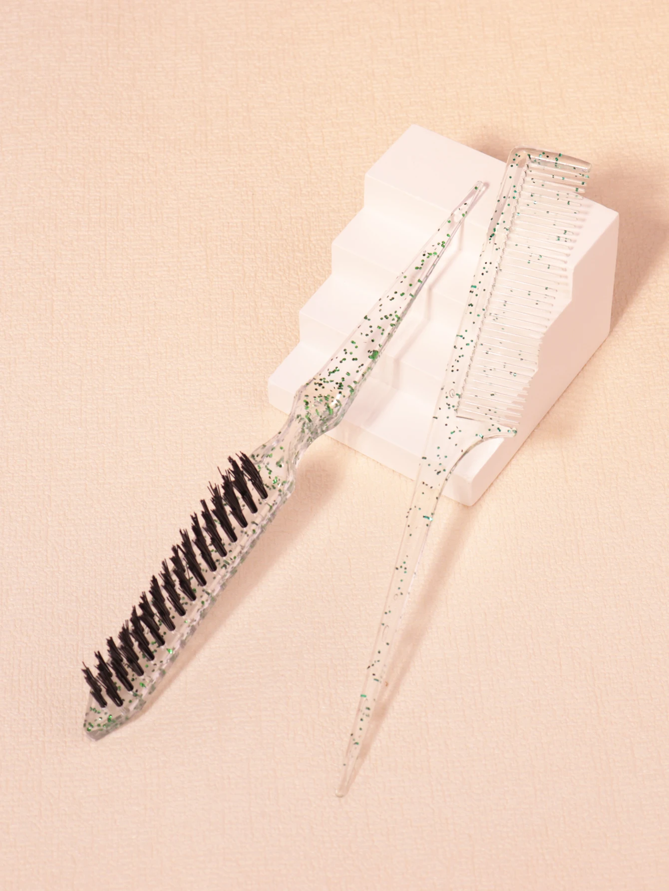 2 قطعة/المجموعة كريستال البلاستيك فرشاة شعر سميكة ومقاومة للحرارة ومجموعة مشط الشعر ذيل حصان مدببة خاصة للشعر المستعار الحقيقي #3