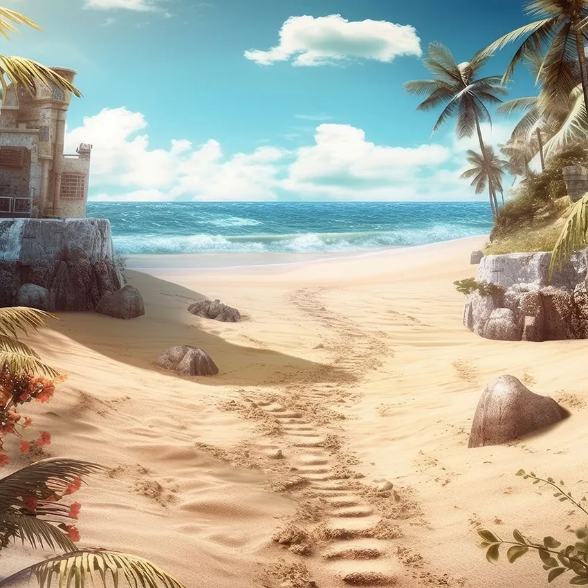 Mehofond ฉากหลังของการถ่ายภาพ, ถ่ายภาพฤดูร้อนชายหาดริมทะเลดอกไม้เขตร้อนวันเกิดสำหรับเด็กปาร์ตี้ฉากหลังสตูดิโอถ่ายภาพ