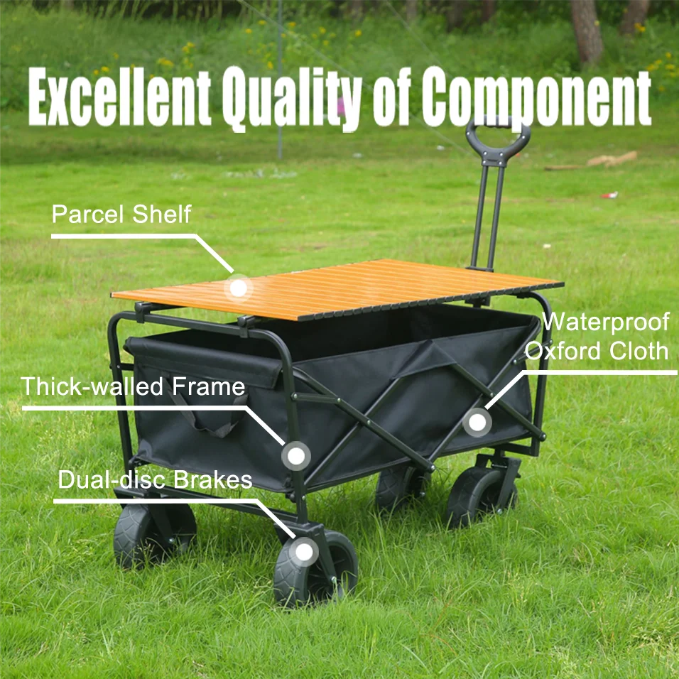 Large Capacity Durable OEM Camping Wagon with Foldable Frame Big Wheels for Outdoor Activities Tools Storage Commercial Use