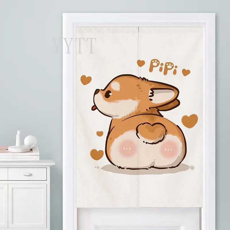 Cartoon Corgi Dog Animals Door Curtain Home Bedroom Kitchen Noren Entrance Decor Screen Doorway Japanese Partition Curtain