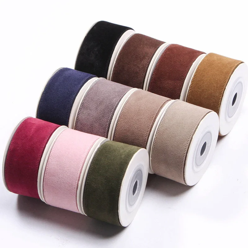 10 Yards/Roll Solid Color Double Face Suede Blank Pressing Velvet Ribbon for DIY Bows Cap Crafts Clothing Accessories