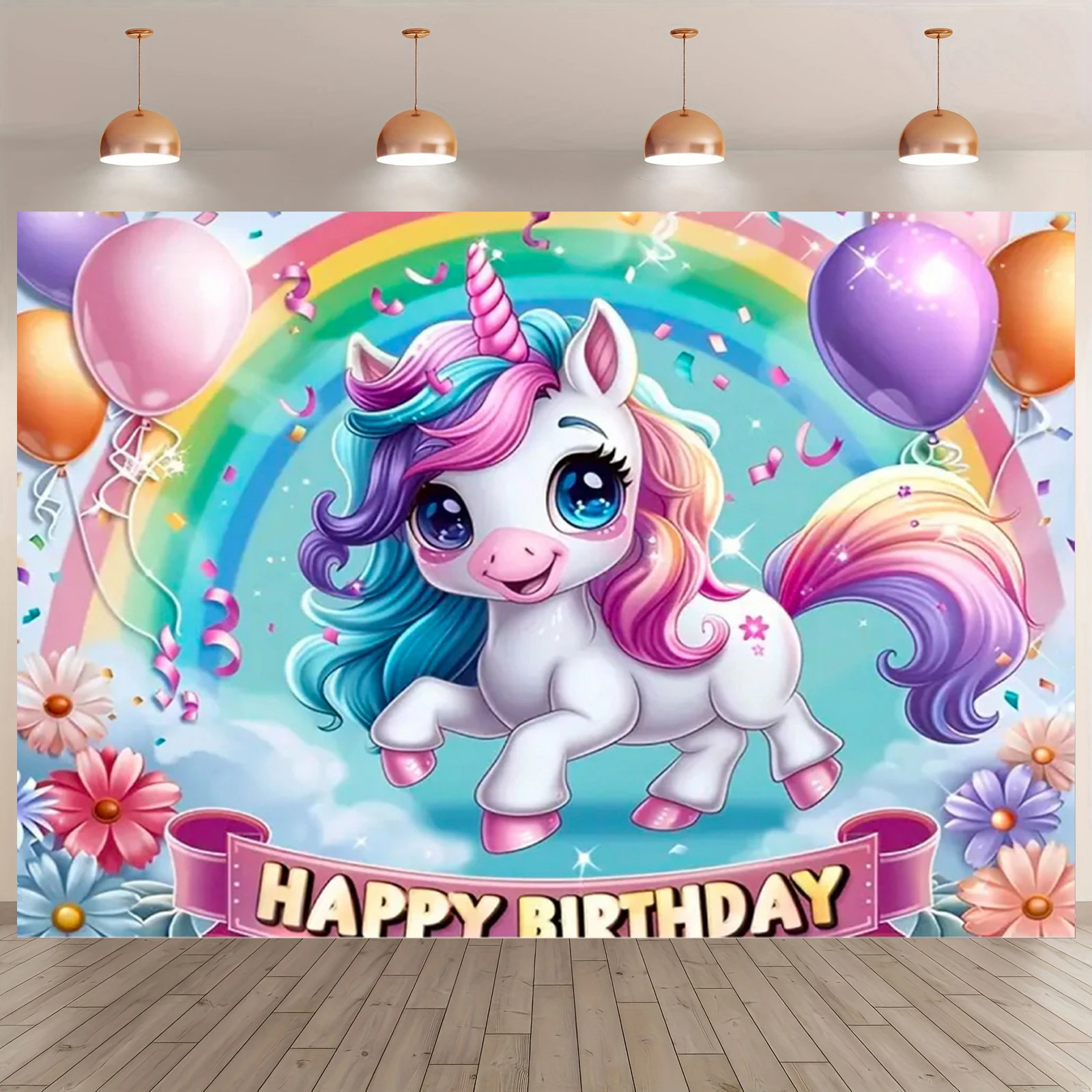 Rosa 3D Einhorn Hintergrund Mädchen Geburtstag Party Kuchen Tischdekoration Lieferungen Banner Baby Taufe Geschenk Fotografie Requisiten – Detail 16