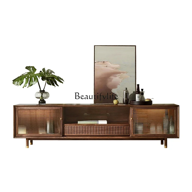 

FG40Nordic Japanese black walnut TV cabinet living room creative floor audio-visual cabinet modern simplicity