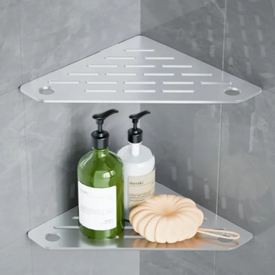 

Corner Shelves 10 Inch, Rustproof 316 Stainless Steel, No Drilling Slot Design, Satin Brushed, Pentagonal Floating Bathroom She