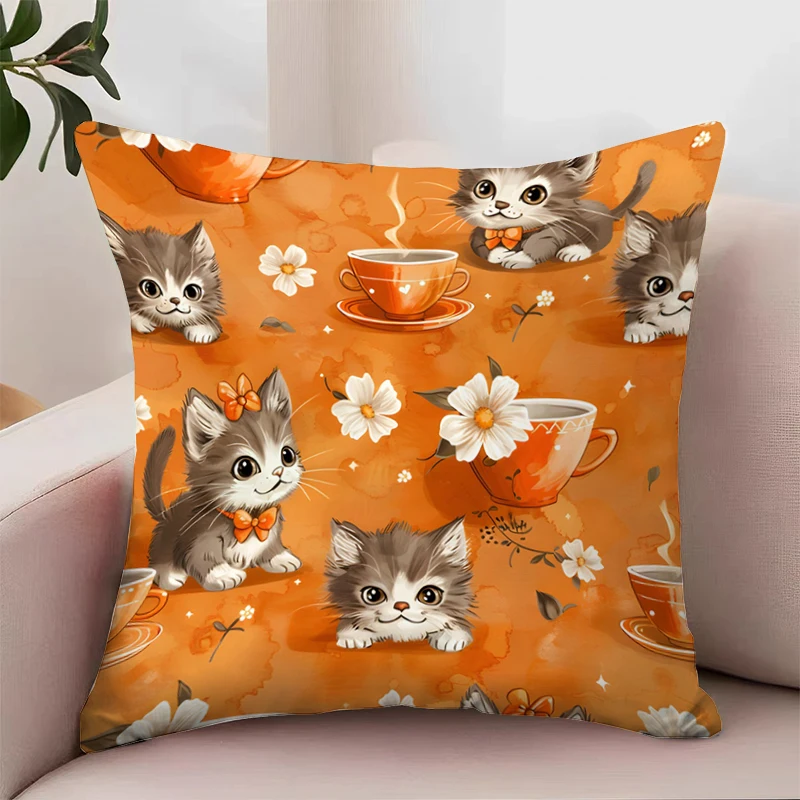 

Cute Cat Cushion Cover 45x45 Cushions Covers Covers for Bed Pillows Home Decor Decorative Pillowcase 40x40 Orange Pillowcase