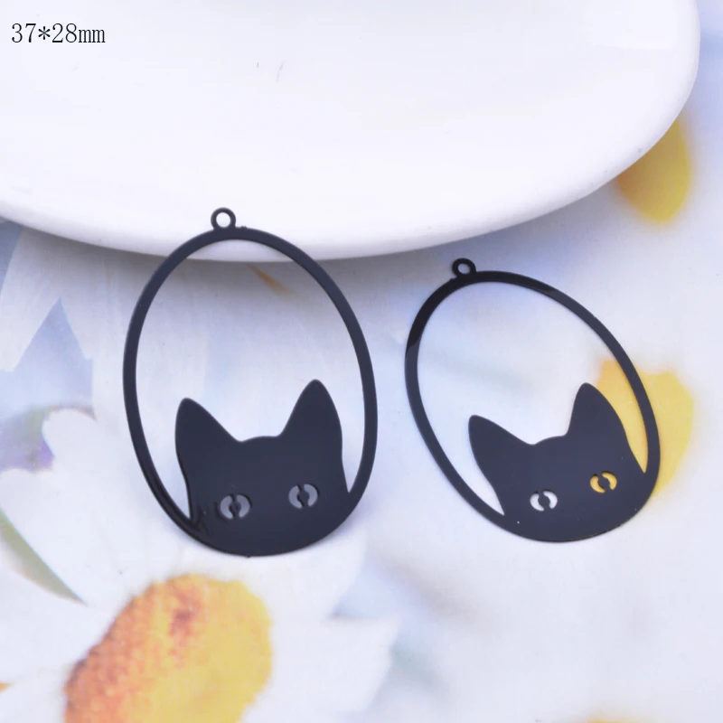 10 Stück Messing Edelstahl Lasergeschnittene Katzen-Anhänger Niedliche Tiere Schwarz Gold Farbe Katzen-Anhänger DIY Schmuck Großhandel Zubehör – Detail 13