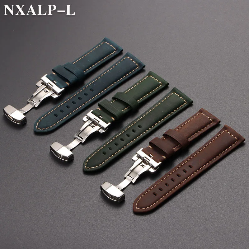 Vintage Genuine Calfskin Leather Watch Band 20mm 22mm 24mm 26mm Handmade Stitching Cowhide Strap for Panerai for Seiko Wristband
