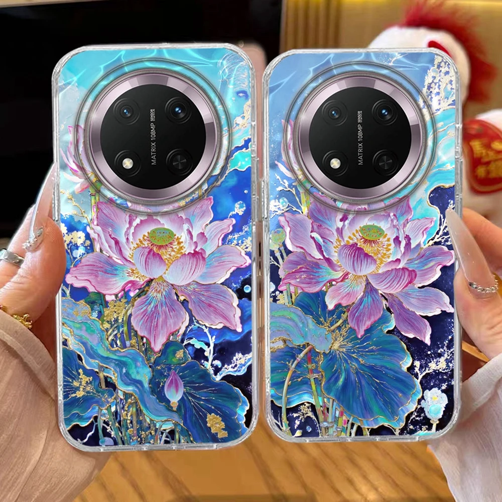 Blaue Lotusblüten-Handyhülle für Honor X9c X9a X9b X8a X8b X8c X6c X7b X7c 400 200 90 Smart Pro Magic7 6 5 Lite Mädchen TPU Cover