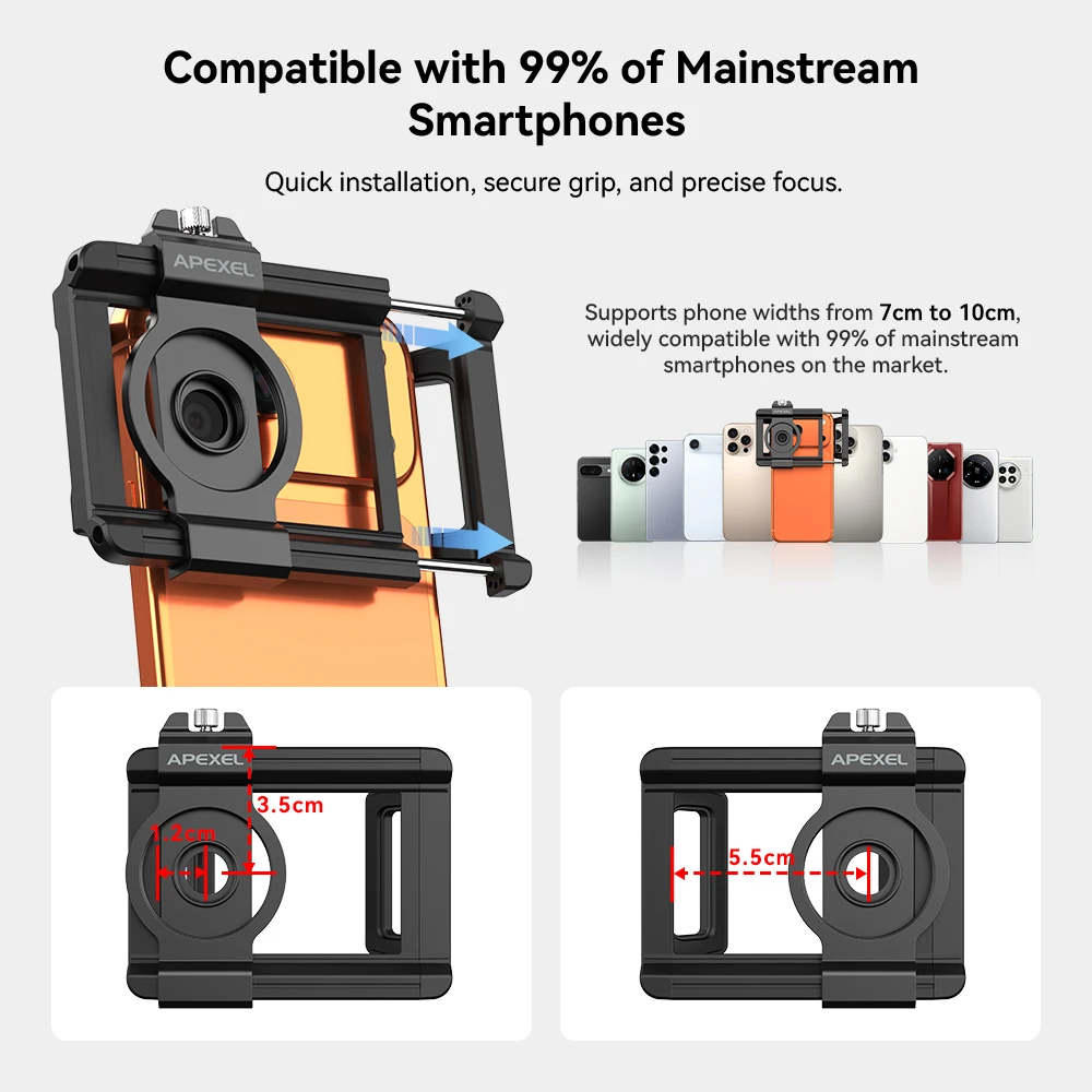 APEXEL 37+17mm Thread Universal Clip 70-100mm Extendable Clamp Lens Used For Live Photography For APEXEL Lenses Most Smartphones