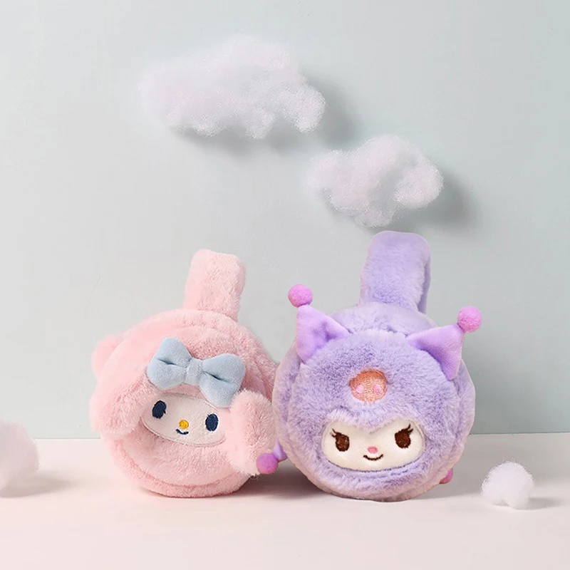 Kawaii Plush Warm Earmuffs Kawaii Melody Cinnamoroll Kuromi Hello Kitty Stuffed Plush Ear Cover for Winter Accessories for Women