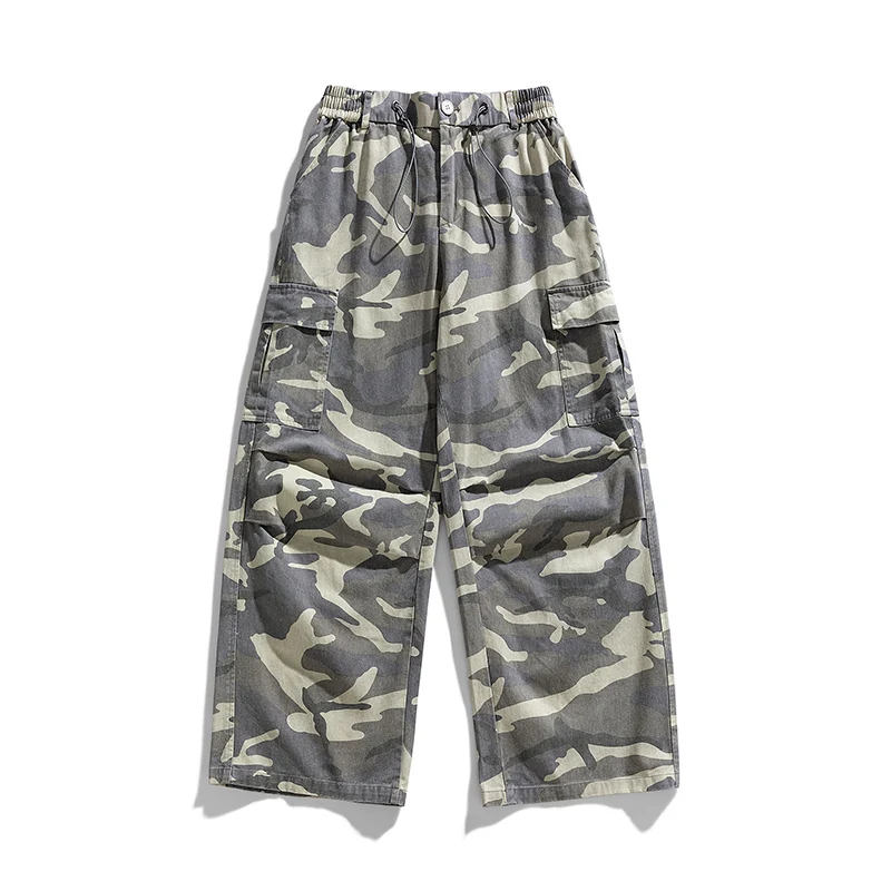 カップルアウトドアランニングフィットネス四季万能ストレートレッグパンツファッション迷彩シンプルナチュラルワイドレッグパンツ