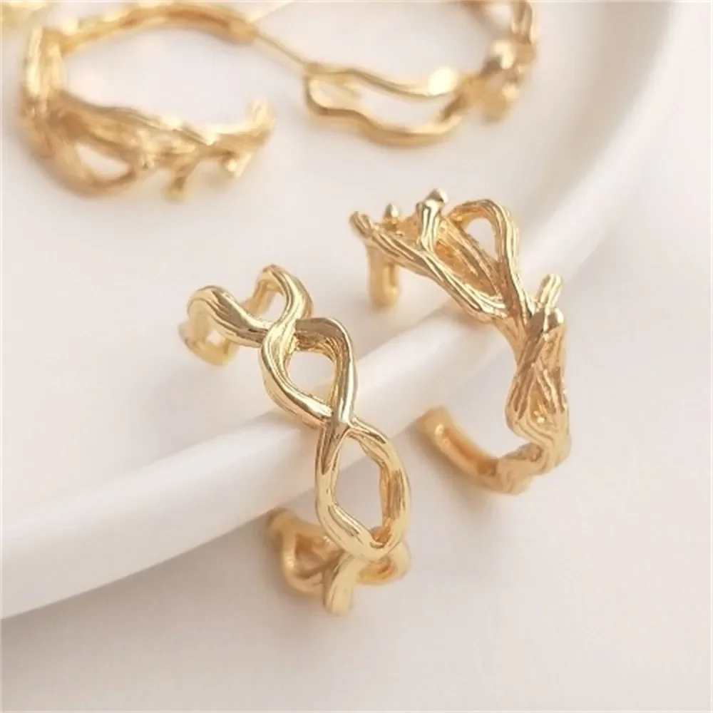 

14K Genuine Gold Fashionable Personalized Creative Branch C-shaped Earrings 925 Silver Needles High-end Elegant Female Earrings