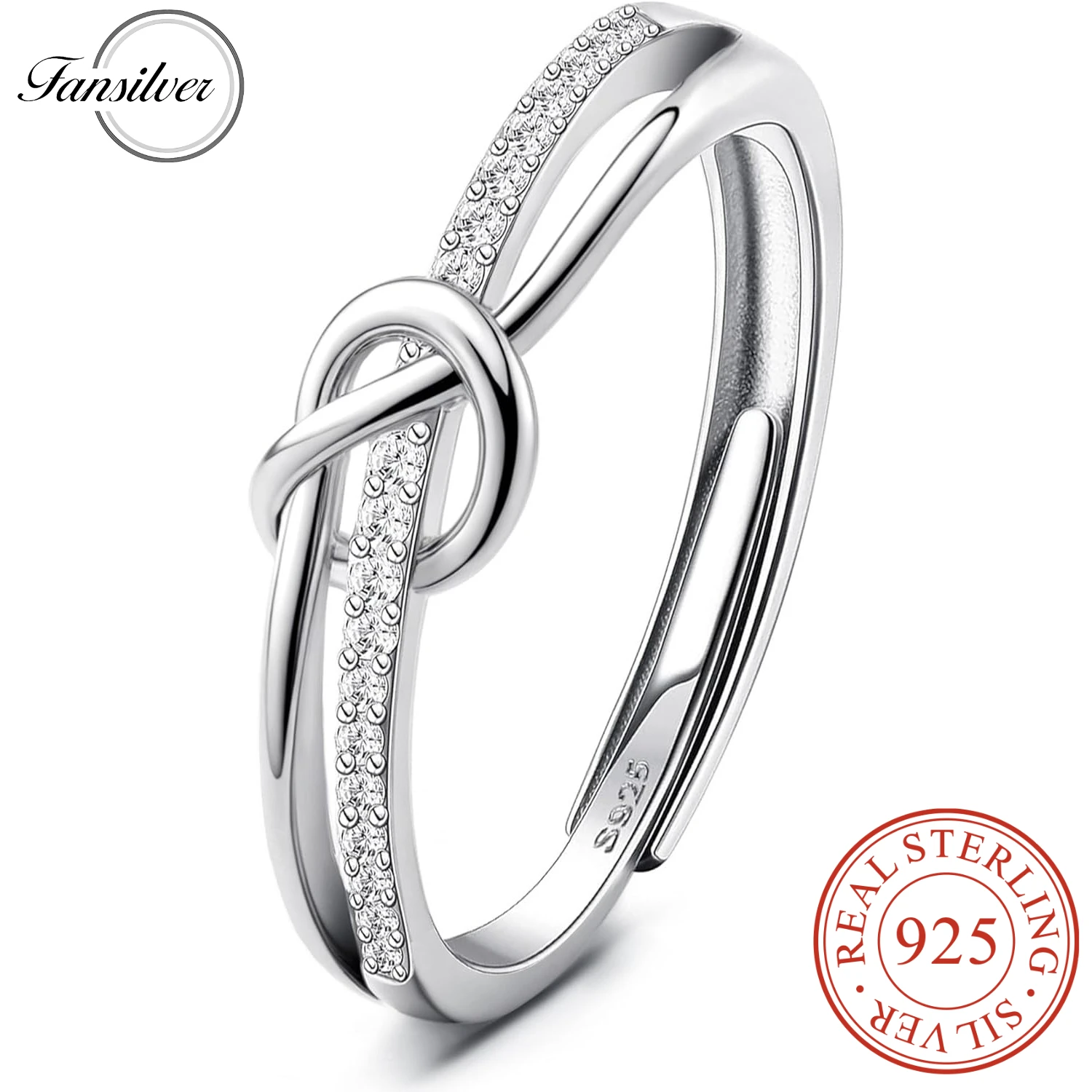 

Fansilver 925 Sterling Silver Rings for Women CZ Open Adjustable Promise Love Knot Rings Engagement Wedding Band Ring Jewellery