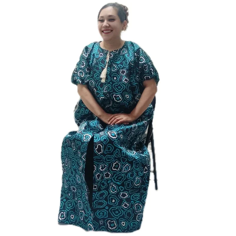 Elelgant V-Neck Simple Loose Dress Women 2025 Spring Summer Holiday Printing Patchwork Maxi Dress Casual