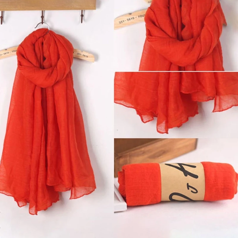 Fashion New 16 Colors Women Long Scarf Wrap Scarves Vintage Cotton Linen Large Shawl Hijab Elegant Solid Black Red Whi