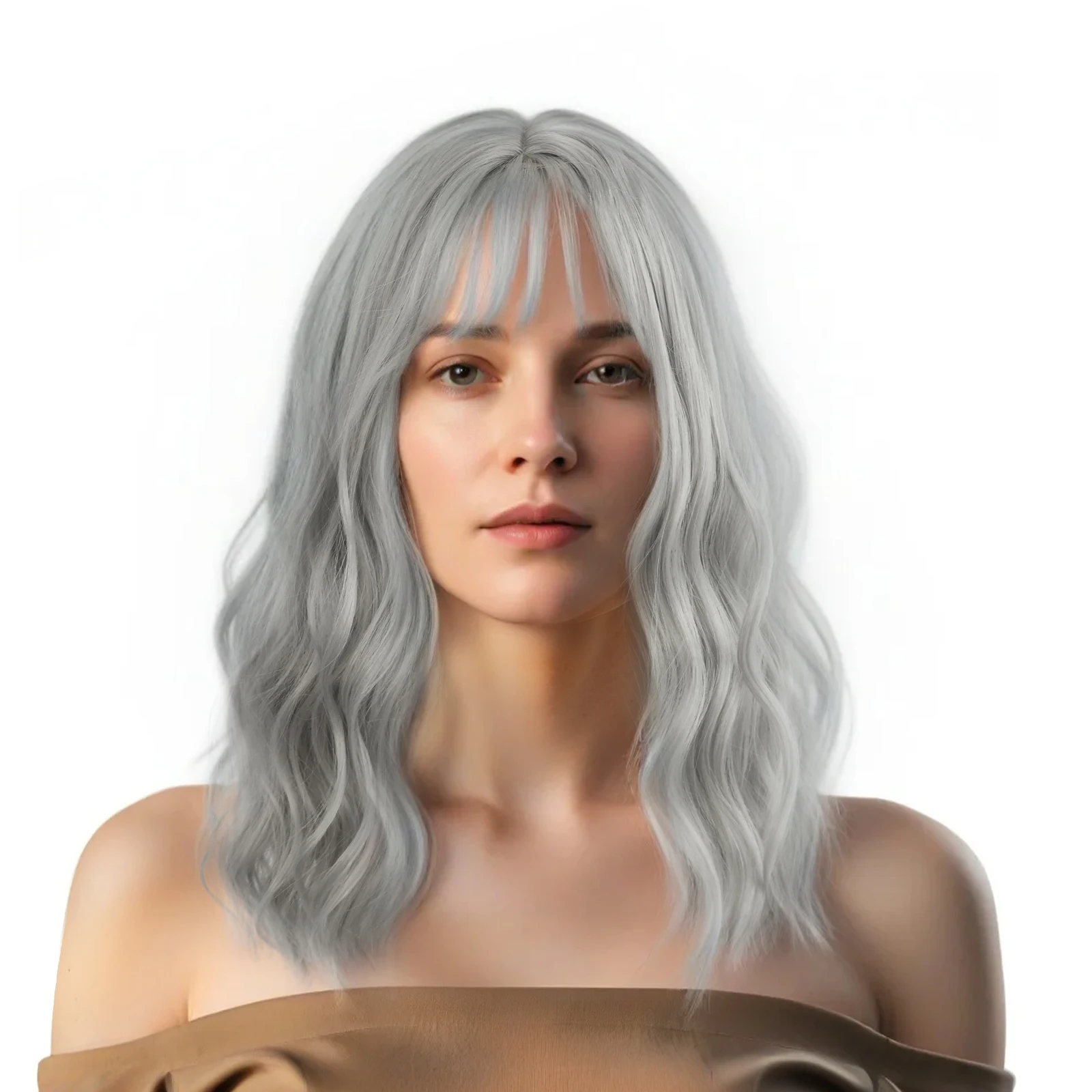 

Synthetic Long Wavy Fashionable Wig In Four Natural Colors: Gray, Yellow, Black, And Brown Suitable For Women'S Daily Use