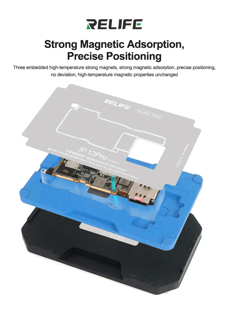 RELIFE RL-601T 25 en 1 iPhone X ~ 16 Pro Max Carte Mère Middle Layer Board Plant 18/Plateforme 3D BGA Reballing Stbbles Kit