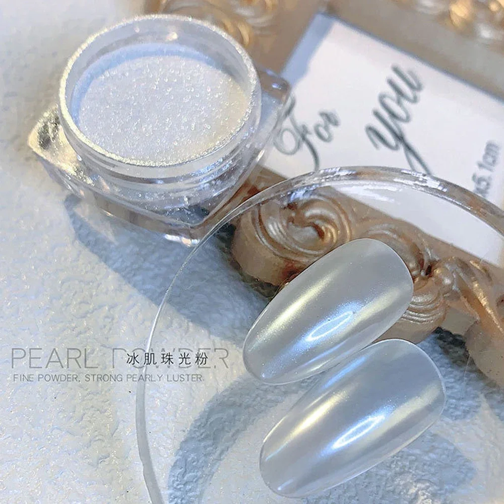 White Chrome Powder Pearl Shimmer Chrome Powder with Mirror Effect Pearl Effect Chrome Glazed Donut Nail Aurora Fantasy Powder