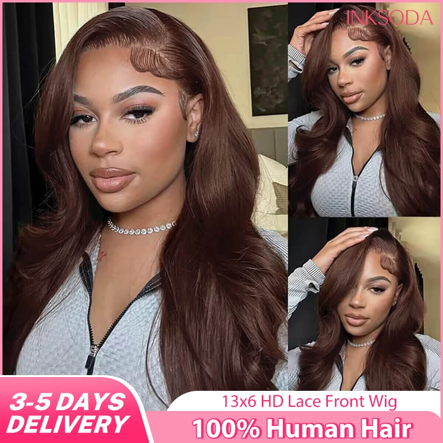 

Объемная волна 13x6 Шоколадно-коричневый парик из натуральных волос на кружеве спереди Парик из натуральных волос 13x4 Прозрачный кружевной фронтальный парик # 4-цветные человеческие волосы