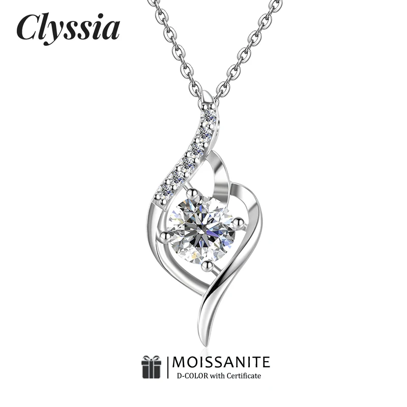 

CLYSSIA D Цвет VVS1 Ожерелье с подвеской из муассанита для женщин, изготовленное из белого золота 18 карат, стерлинговое серебро 925 пробы, элегантные ювелирные изделия