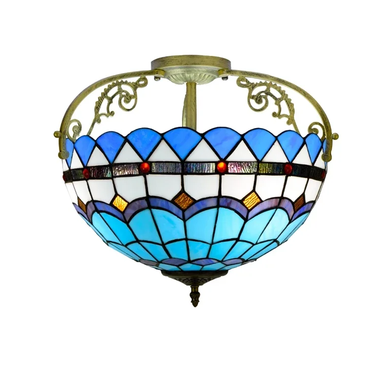 Lamps Light Shade Stained Glass Lampe Tifany Art Deco Handmade Retro Blue Mediterranean Bedroom Tiffany Ceiling Lamp