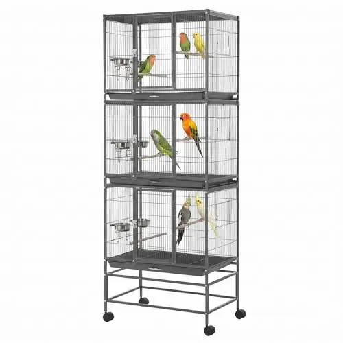 74 Inch Large Bird Cage, Large Flight Aviary with 3 Dividable Compartments for Parakeets Cockatiels Conures Finches