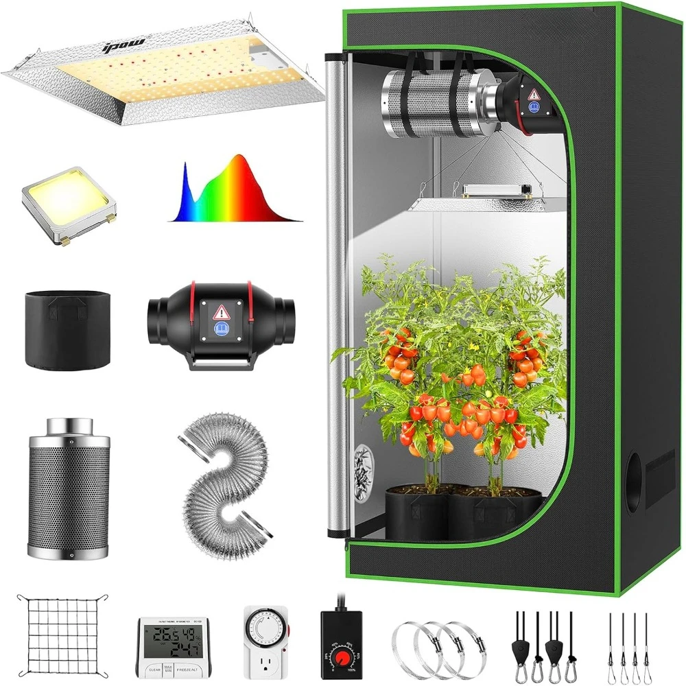 Grow Tent Kit Complete System LED Light Dimmable Full Spectrum Indoor Grow Tent Kit  Hydroponics  Tent