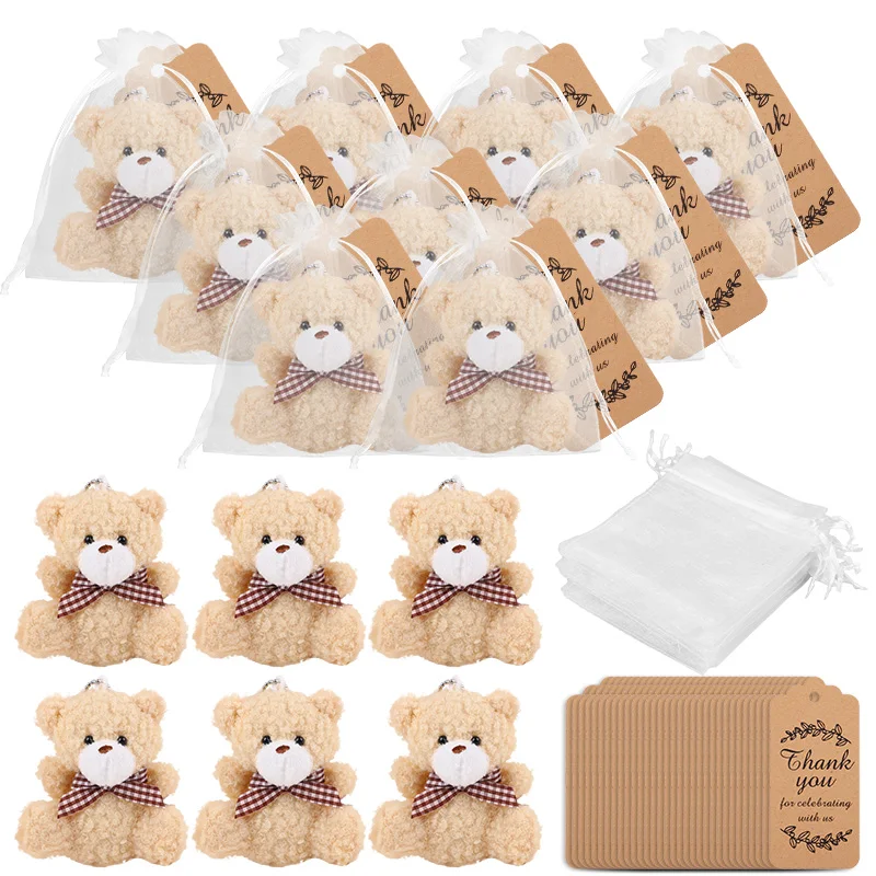 

10 Sets Bear Gift Bags,Include 10 Mini Bear,10 Organza Bag,10 Thank You Card for Baby Shower Wedding Birthday Party Guests Gift