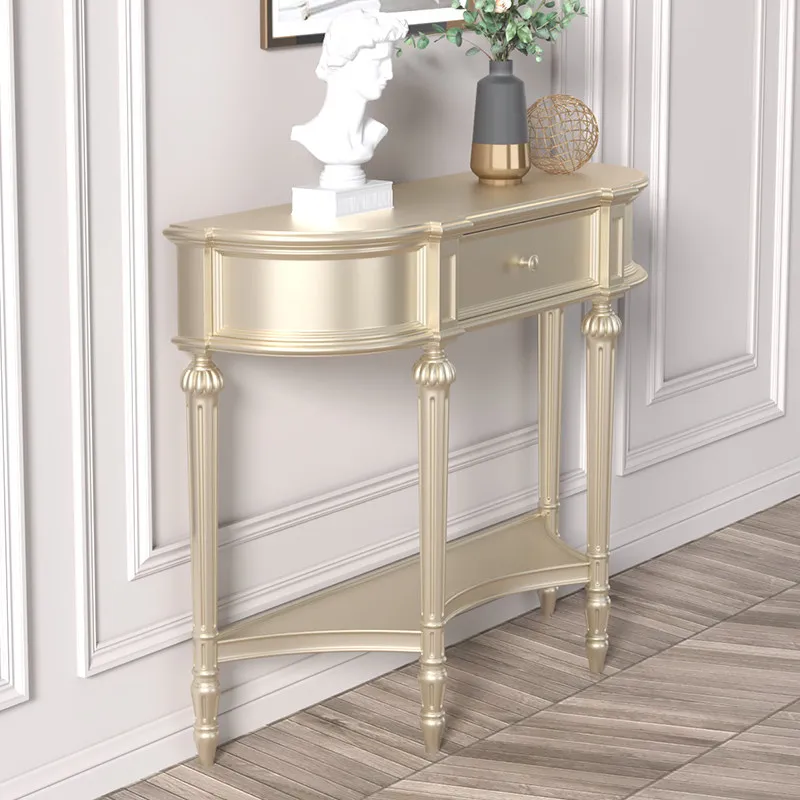 American light luxury entrance table Solid wood entrance cabinet Modern simple semicircular end view table Small apartment decor