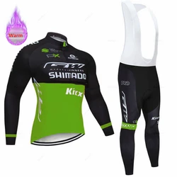 Bike Thermal Fleece Cycling Jersey Set for Men, Long Sleeve, Bicycle Clothing, Bib Pants, Winter