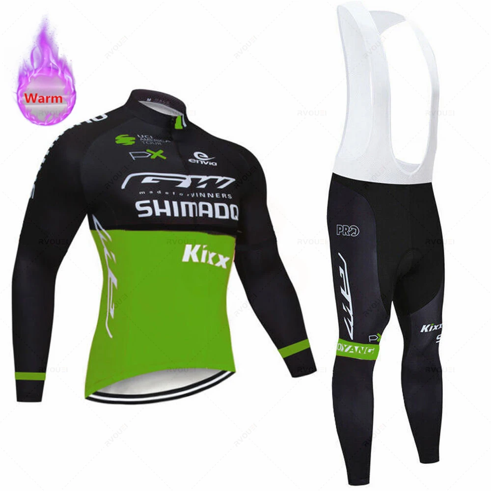 Bike Thermal Fleece Cycling Jersey Set for Men, Long Sleeve, Bicycle Clothing, Bib Pants, Winter