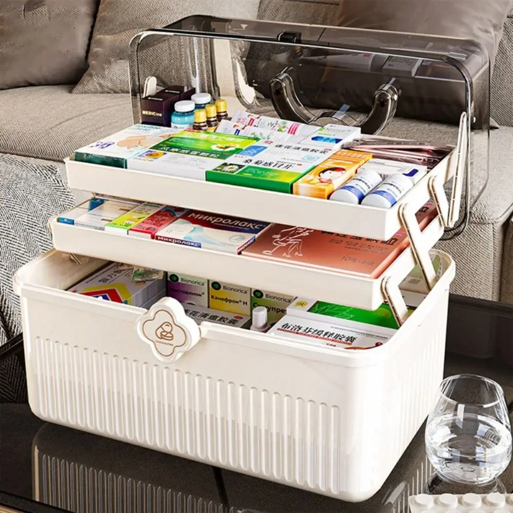 Thickened Classification Medicine Box Transparent Portable Medicine Box with Handle Multi-storey Drug Storage Box