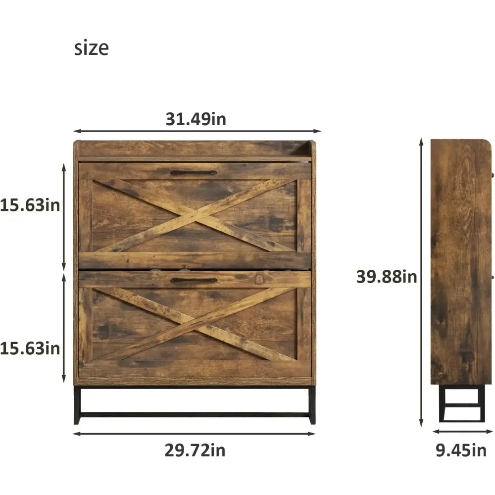 Maupvit Shoe Storage Cabinet with 2 Flip Drawers, Freestanding Organizer with Metal Legs for Entryway, Narrow Shoe Rack Cabinet,