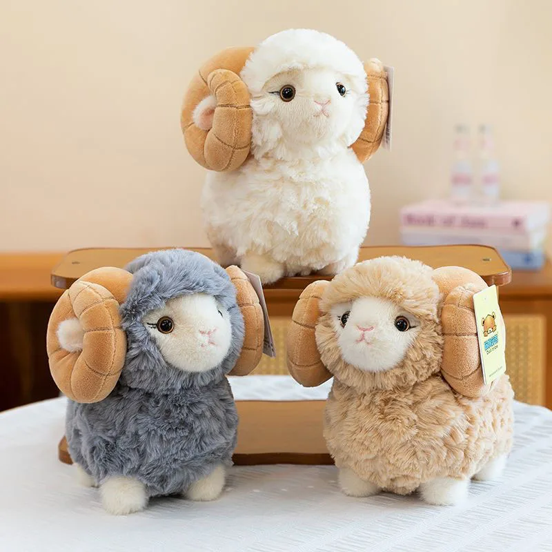 

Cute Big Horn Sheep Plush Toy Soft Stuffed Ram Doll Multiple Colors for Kids Birthday Gift Home Decor Kawaii Girls Family Friend