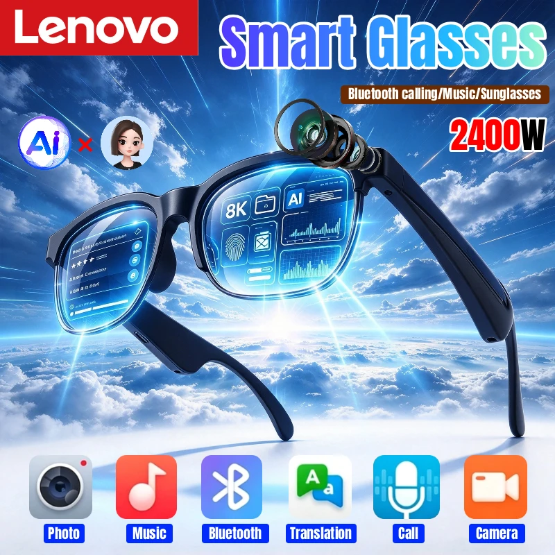 Lenovo AI Smart Glasses 2400MP 8K Photo Translation Bluetooth Conversation Recording Listening To Music Smart Sunglasses New