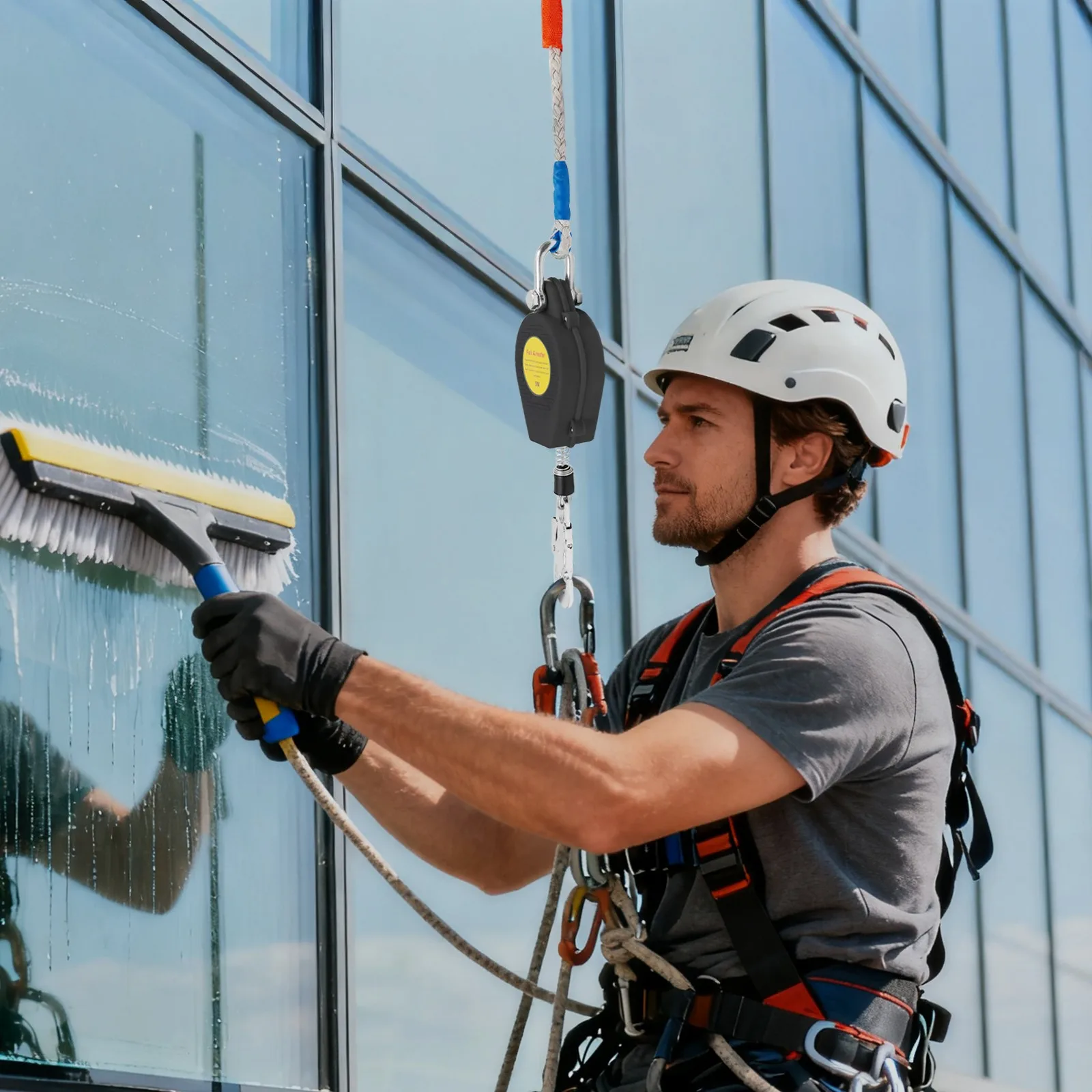 (5m, Czarny) Sprzęt do ochrony przed upadkiem, Samozwijający się ogranicznik upadku, Sprzęt do ochrony przed upadkiem, Maksymalne obciążenie 150kg