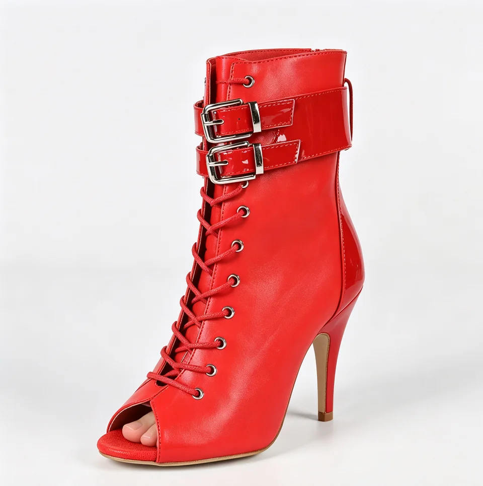 bottines-de-danse-en-cuir-rouge-pour-femmes-bout-ouvert-double-boucle-lacets-fermeture-eclair-arriere-talon-aiguille-chaussures-de-danse-latine-salsa-danse-de-salon
