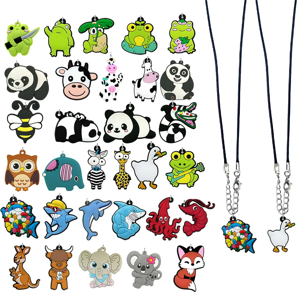 1/31pcs Cute Animals Necklace Panda Bee Frog Goose Cow Pendant Knife Necklace Shark Dolphin Shrimp Squid Pendant Chain for Women