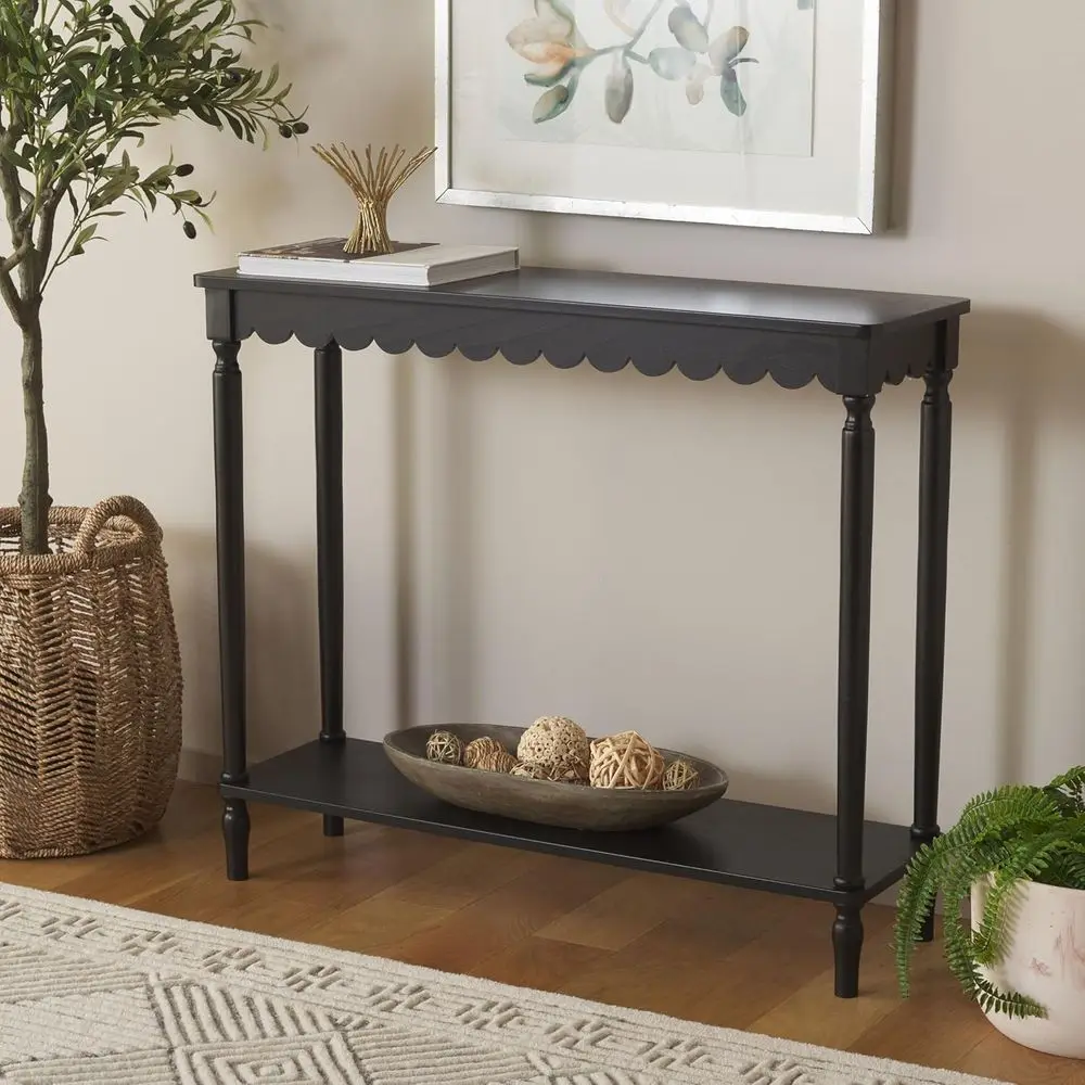 Home Collection Haven French Country Farmhouse Matte Black Console Table for Entryway, Living Room, Foyer