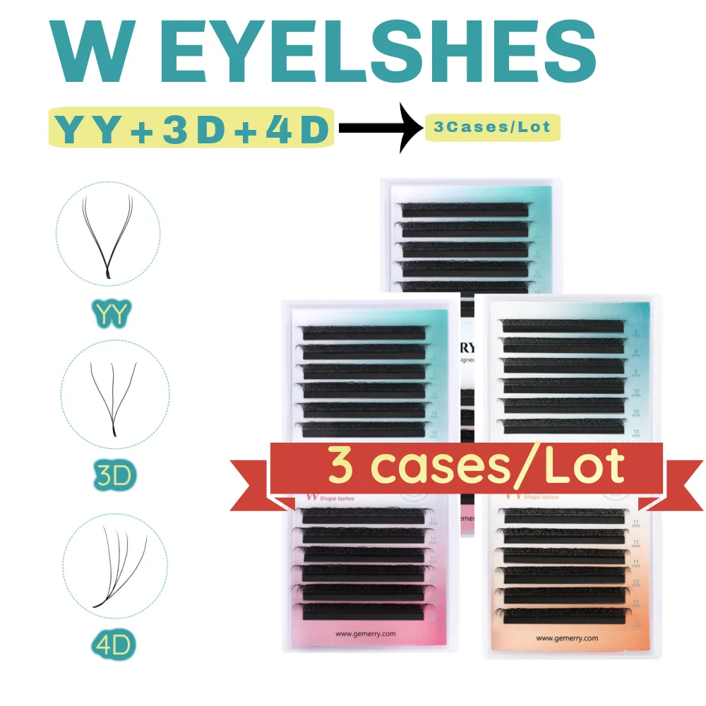 Gemerry 3Cases YY 3D 4D extensiones de pestañas forma de W volumen ventilador pestañas rizadas ligeras C/D/M pestañas postizas maquillaje de belleza pestañas