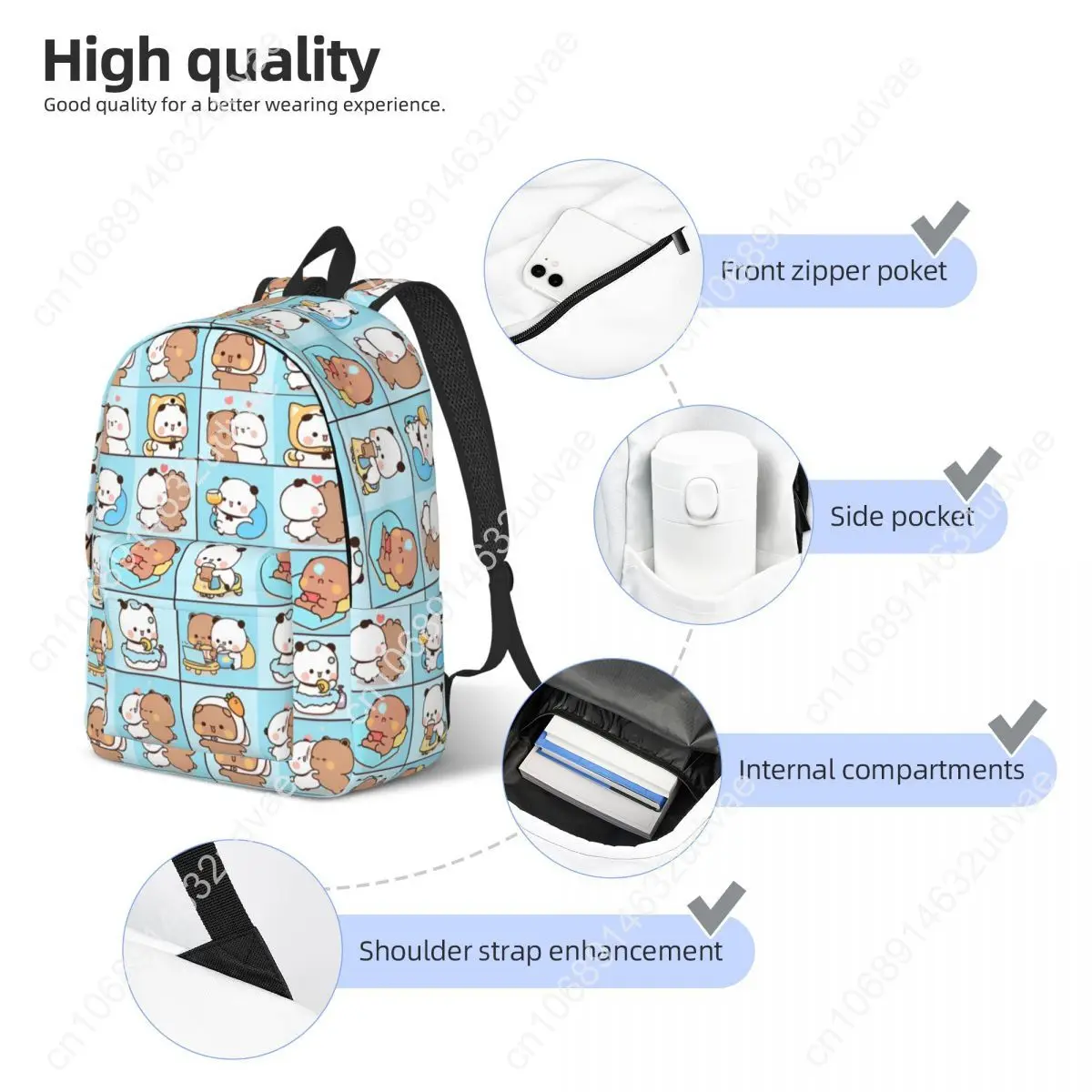Bubu Dudu Panda Bears Cartoon Backpack Casual School Hiking Travel Daypack Collection Cute Laptop Computer Canvas Bags Sports