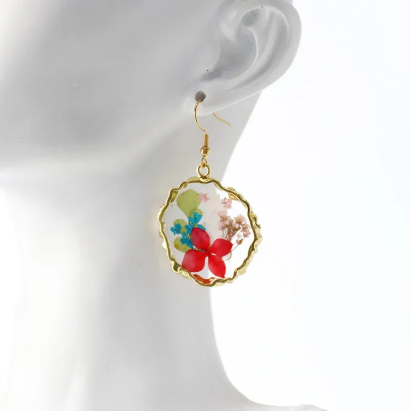 Exquisite Dried Flower Earrings Handmake Epoxy Resin Pressed Flower Earrings Colorful Flower Plant Earring Custom Accessories