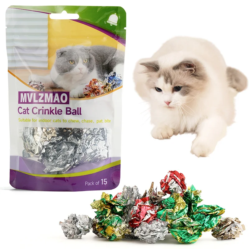 Bunte glänzende Crinkle-Bälle, Sound-Blech-Papier-Spielzeug für Katzen, Haltbarkeit, Stimmalisierung, Puppen, die interaktives Beiß-Quietschspielzeug spielen