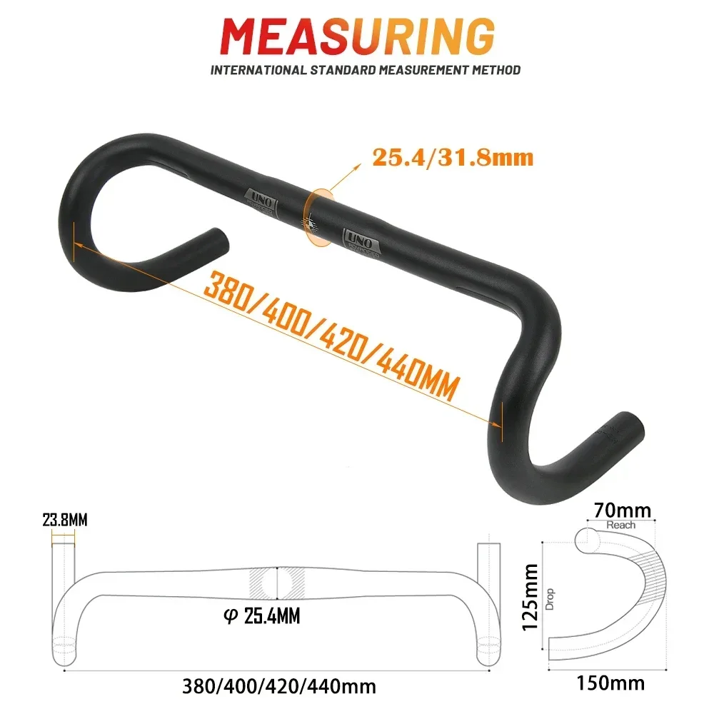 UNO 초경량 드롭 바 핸들, 도로 자전거 핸들바, 구부러진 핸들바, 자전거 액세서리, 25.4mm, 31.8mm, 360mm, 380mm, 400mm, 420mm, 440mm